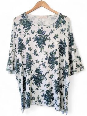 Free People | We The Free Oversized Tee Size S NWT Green Blue Floral Cotton Top